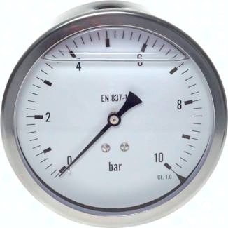 Glycerinmanometer waagerecht Ø 100 mm Chromnickelstahl/Messing, Eco-Line