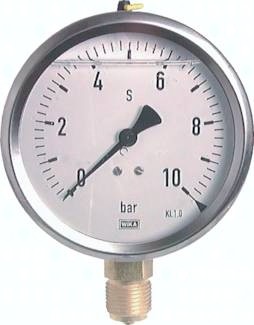 Glycerinmanometer senkrecht Ø 100 mm Chromnickelstahl/Messing, Klasse 1.0