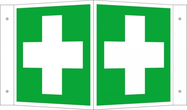 Rettungskennzeichen – Erste Hilfe, Winkel und Fahne