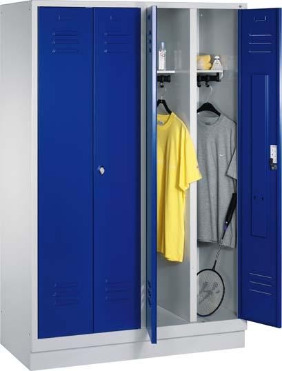 Garderobenschrank Serie Classic mit 100 mm hohem Sockel, Höhe 1800 mm, lichtgrau/enzianblau