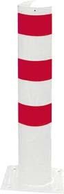 Rammschutzpoller (Stahlrohr) zum Aufdübeln, weiß beschichtet, mit 3 rot reflektierenden Streifen
